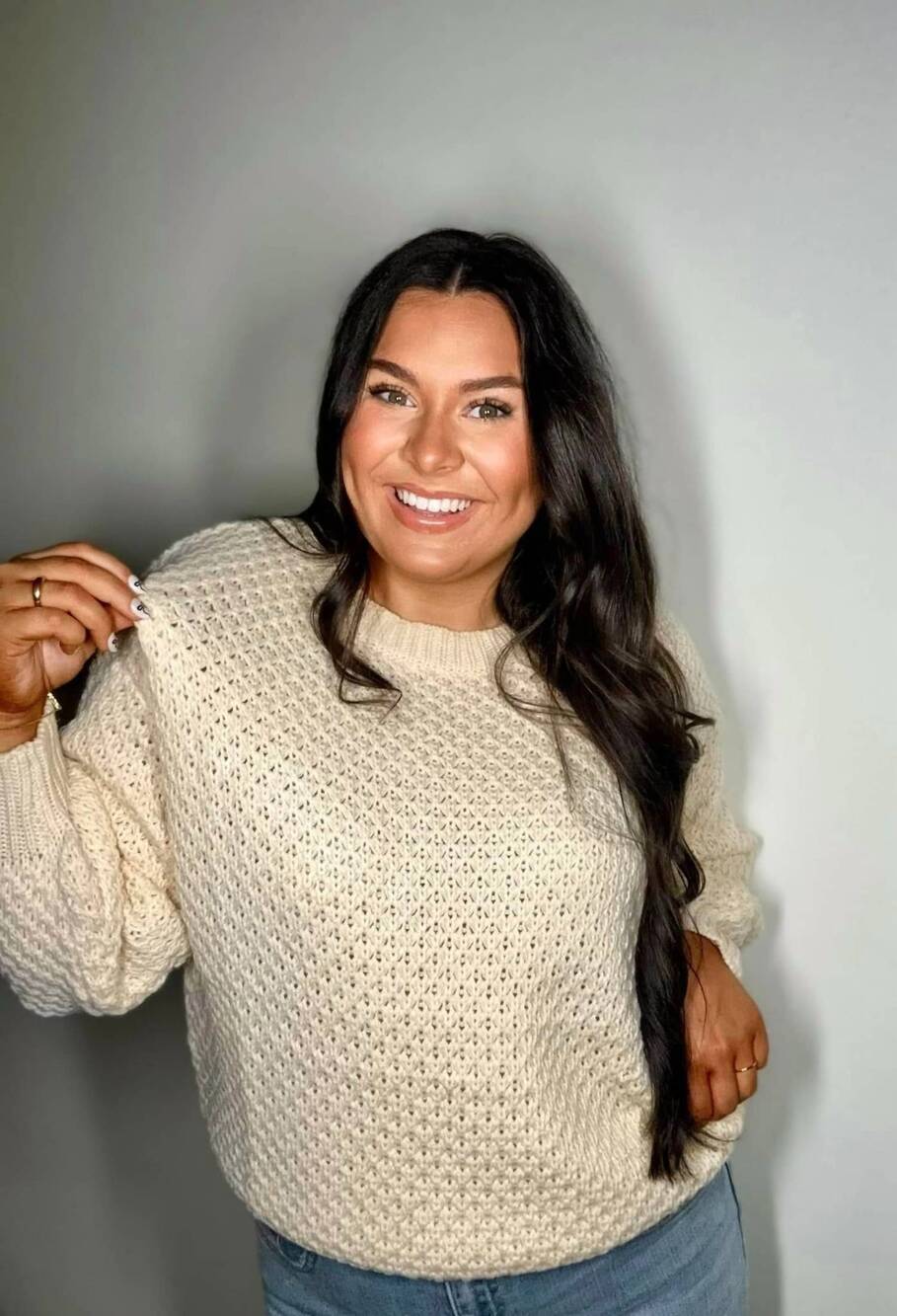 NEW VINE & LOVE women's waffle knit sweater in cream